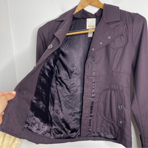 DIESEL Y2K Diesel Wool Military Style Jacket Deep Eggplant Purple Sz M - Picture 12 of 16